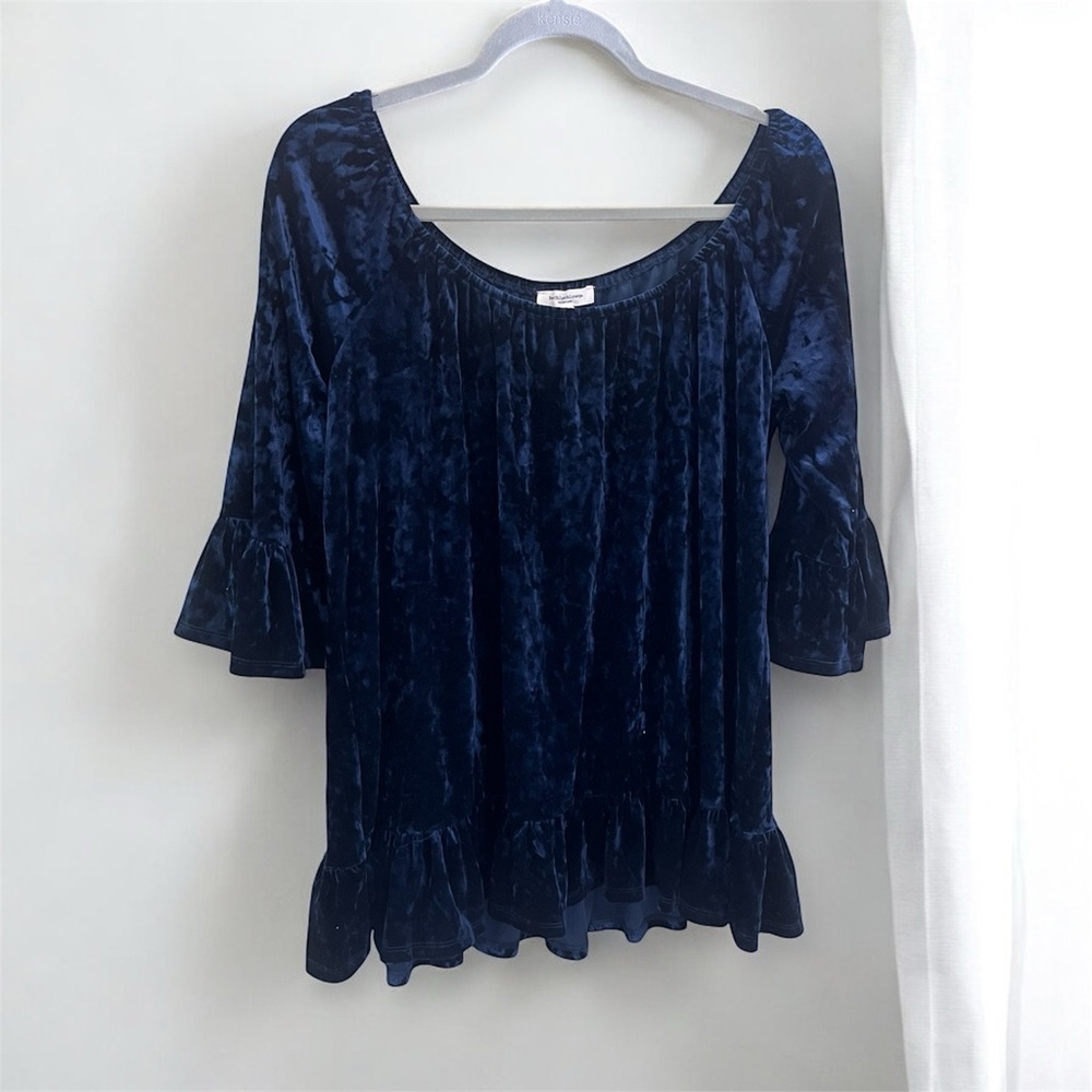 Beach Lunch Lounge Navy Blue Velour Velvet Off Shoulder Peplum Peasant Blouse XL